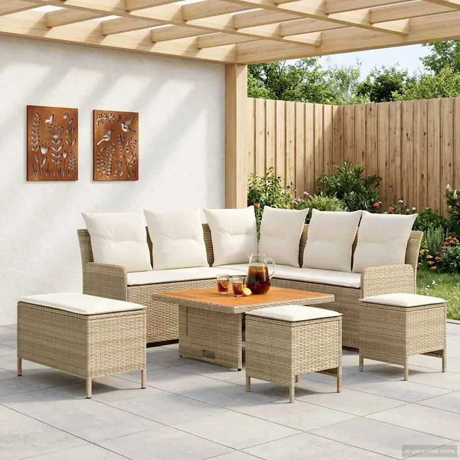 Ensembles de meubles 7 pcs Beige et crème Rotin PE - 3