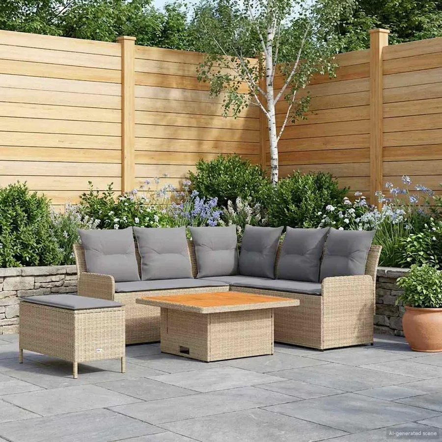 Ensembles de meubles 5 pcs Beige et Gris clair Rotin PE