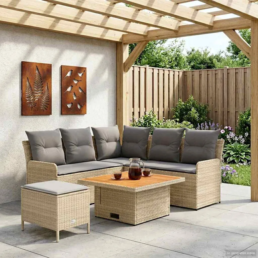 Ensembles de meubles 5 pcs Beige et Gris clair Rotin PE - 3