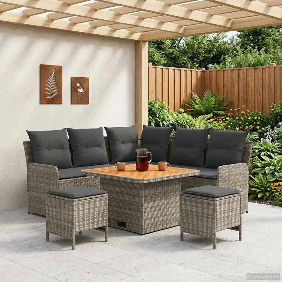 Ensembles de meubles 6 pcs Gris et Gris foncé Rotin PE