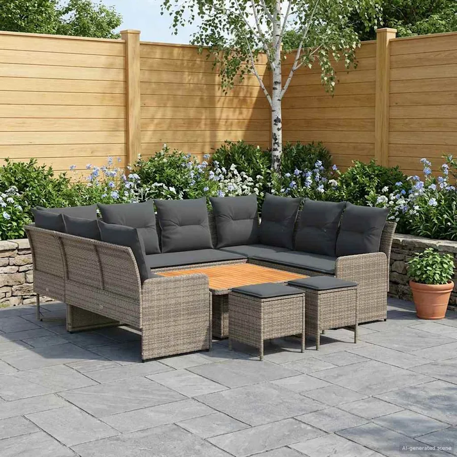Ensembles de meubles 8 pcs Gris et Gris foncé Rotin PE