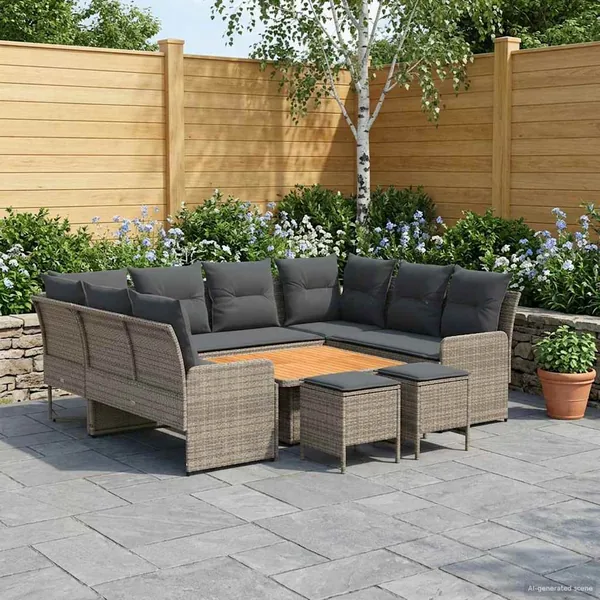 Ensembles de meubles 8 pcs Gris et Gris foncé Rotin PE