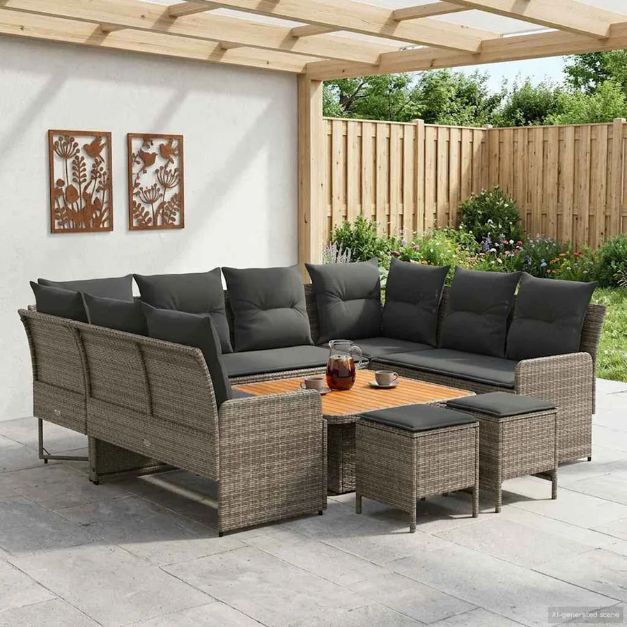 Ensembles de meubles 8 pcs Gris et Gris foncé Rotin PE - 3