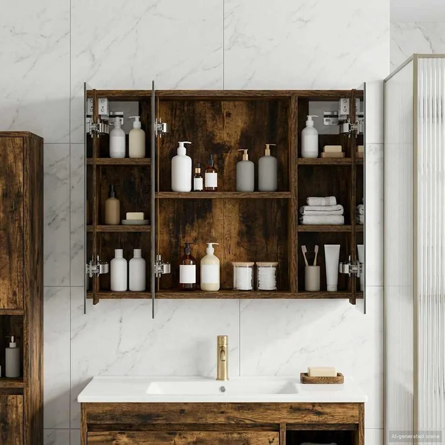 Armoire Miroir de Salle de Bain Chêne fumé 60 x 14,5 x 50 cm