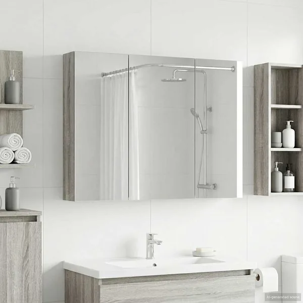 Armoire Miroir de Salle de Bain Gris Sonoma 100 x 14,5 x 70 cm