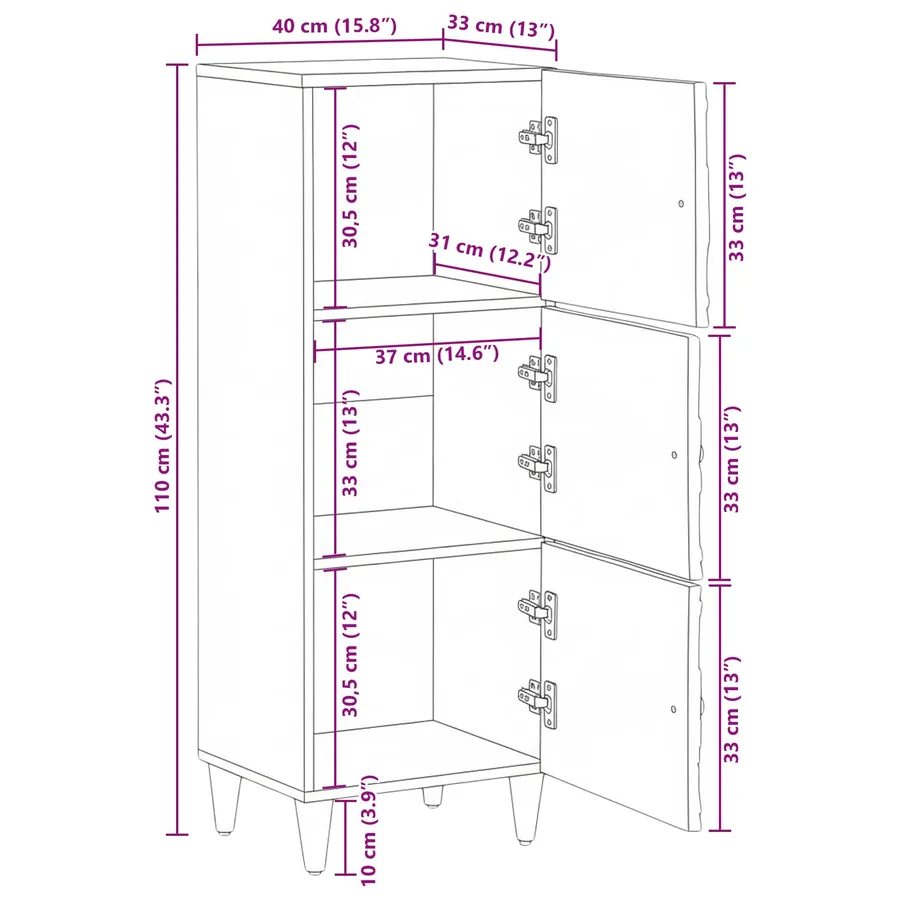 Buffet Haut Marron 40 x 33,5 x 110 cm Bois de mangue massif - 12