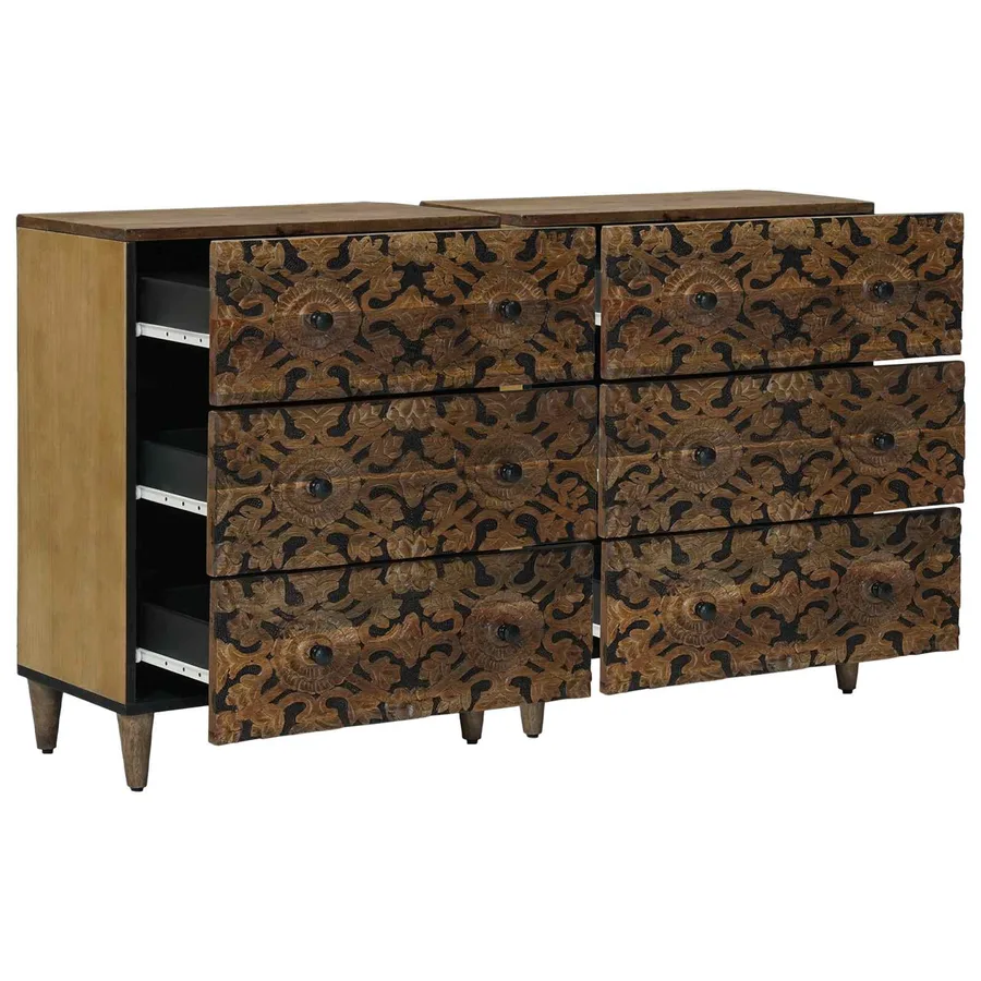 Buffet 2 pcs Marron 60 x 33,5 x 75 cm Bois de mangue massif - 2