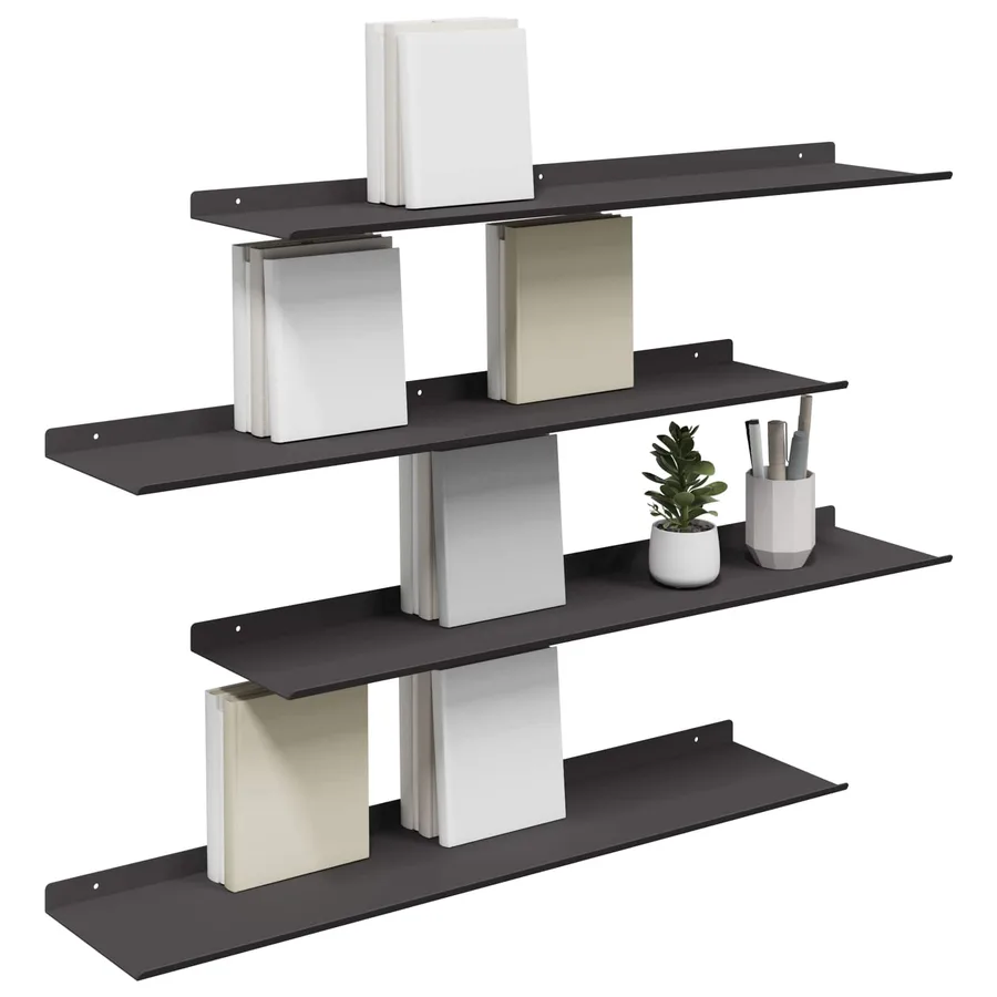 Étagère flottante 4 pcs Noir 80 x 18 x 2,5 cm Acier - 3