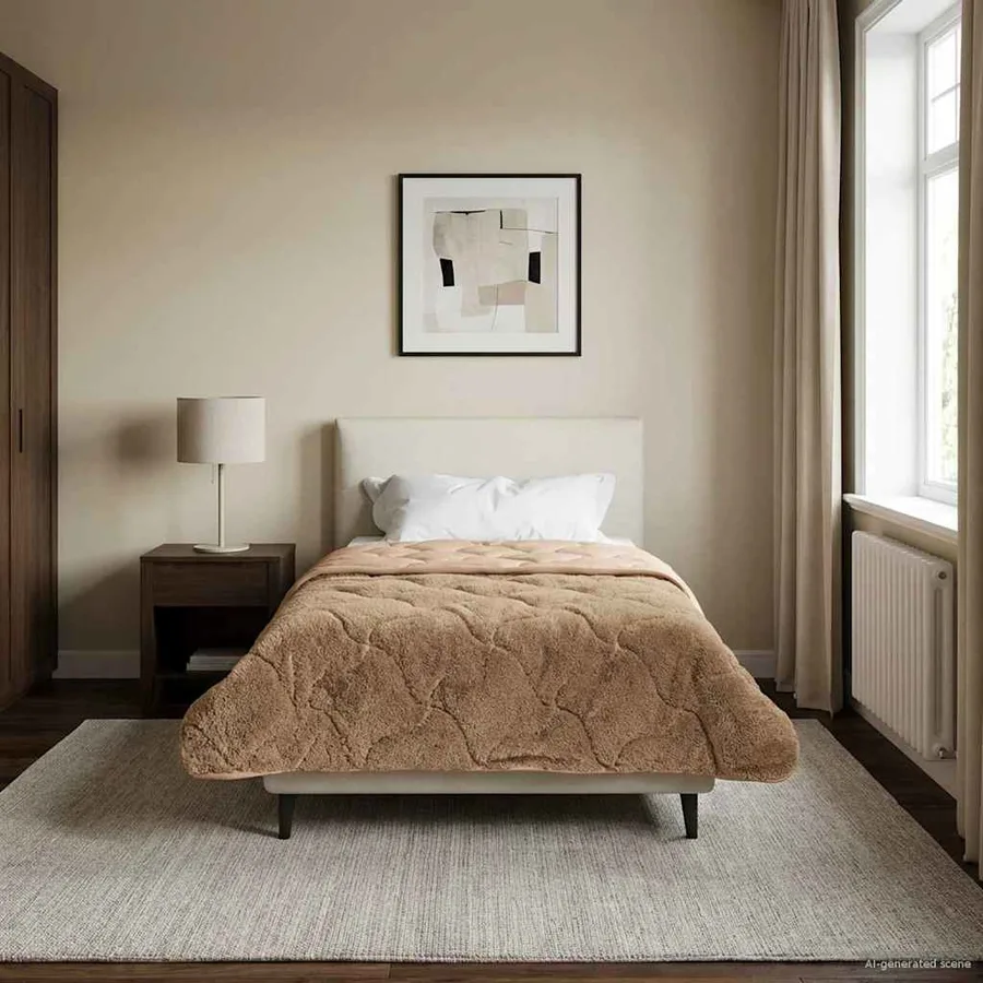 Duvet d'hiver Taupe 140 x 220 cm Microfibre et polaire Teddy - 4