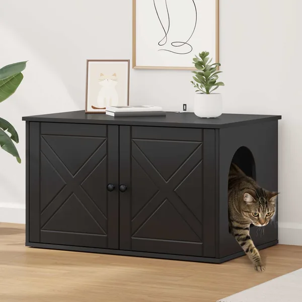 Maison pour chat Noir 85 x 55 x 50,5 cm Bois d'ingénierie