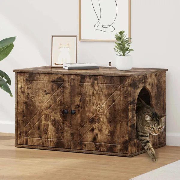 Maison pour chat Chêne fumé 85 x 55 x 50 cm Bois d'ingénierie