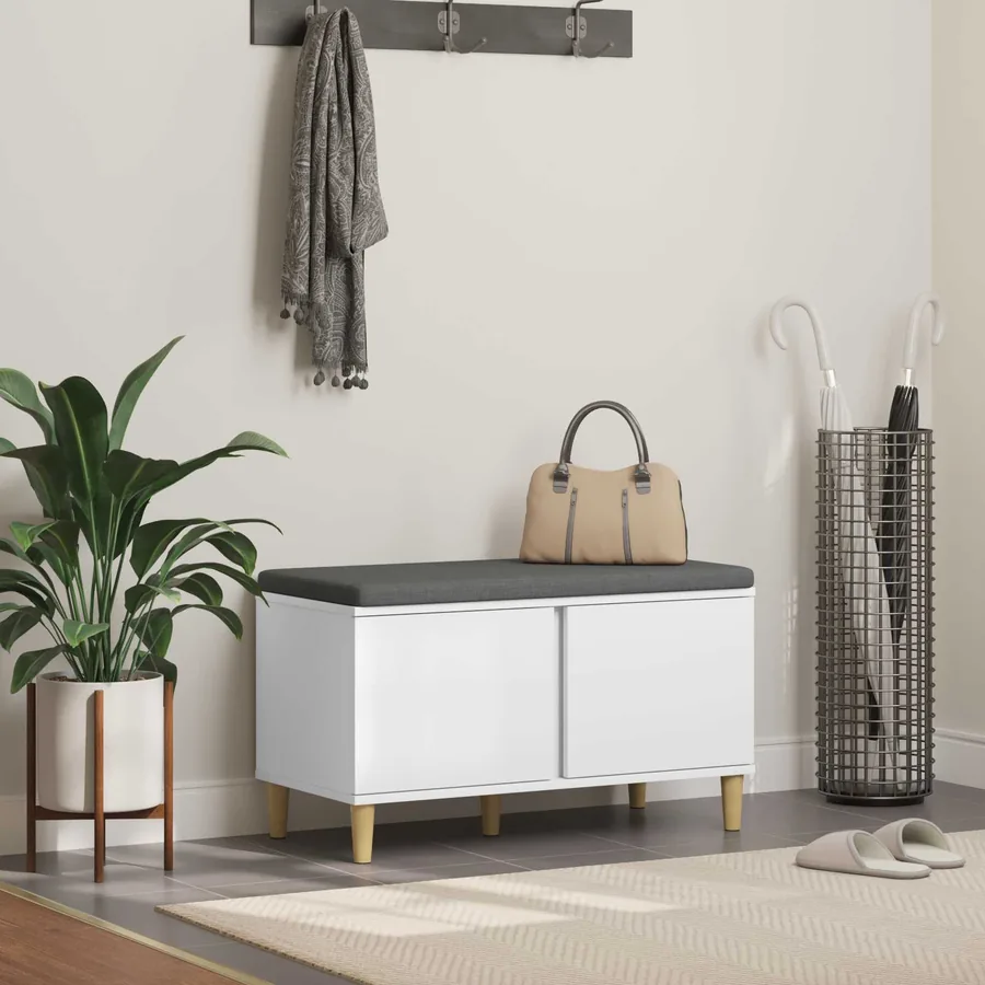 Banc d'entrée Blanc 80 x 38 x 46 cm Bois Ingénierie et Tissu