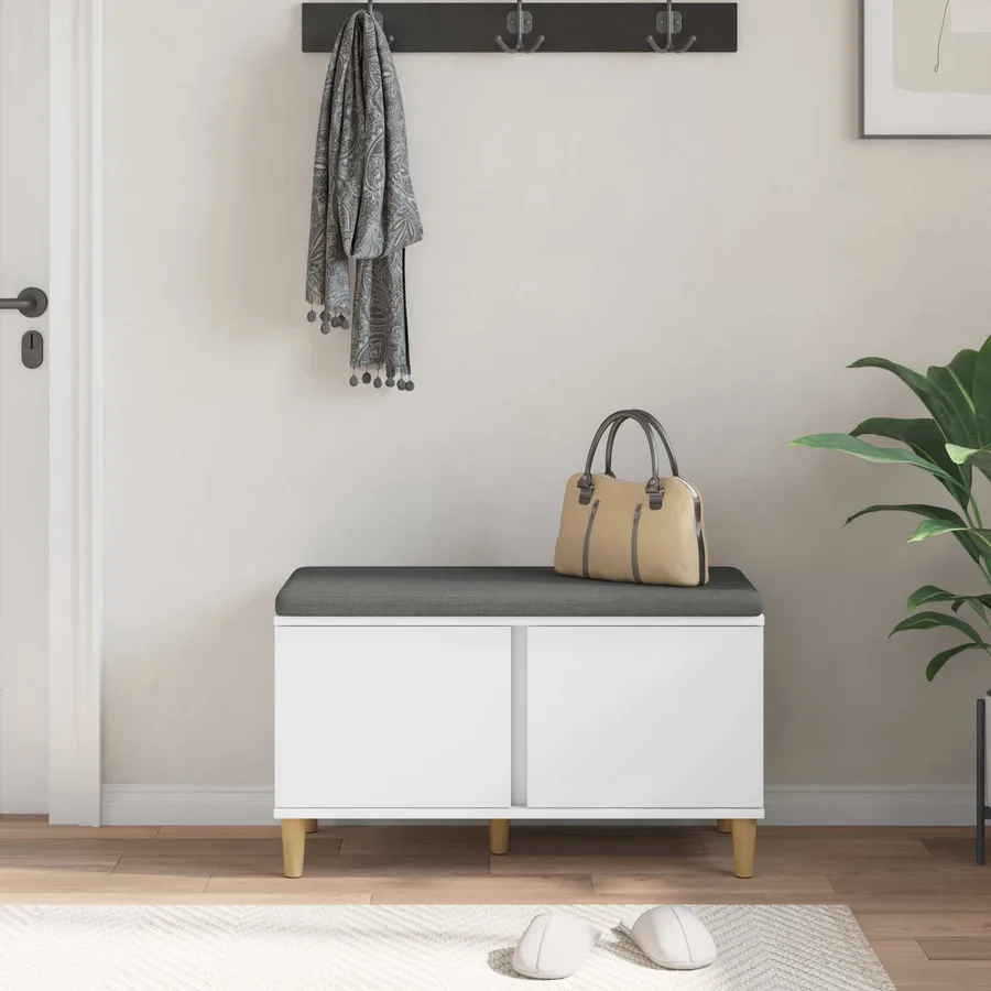 Banc d'entrée Blanc 80 x 38 x 46 cm Bois Ingénierie et Tissu - 4