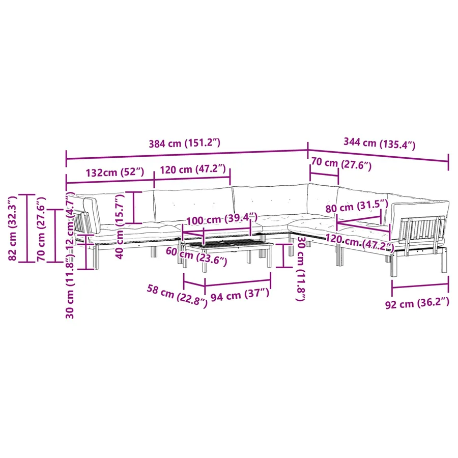 6 Pièce Unité du canapé en palette de jardin - 14