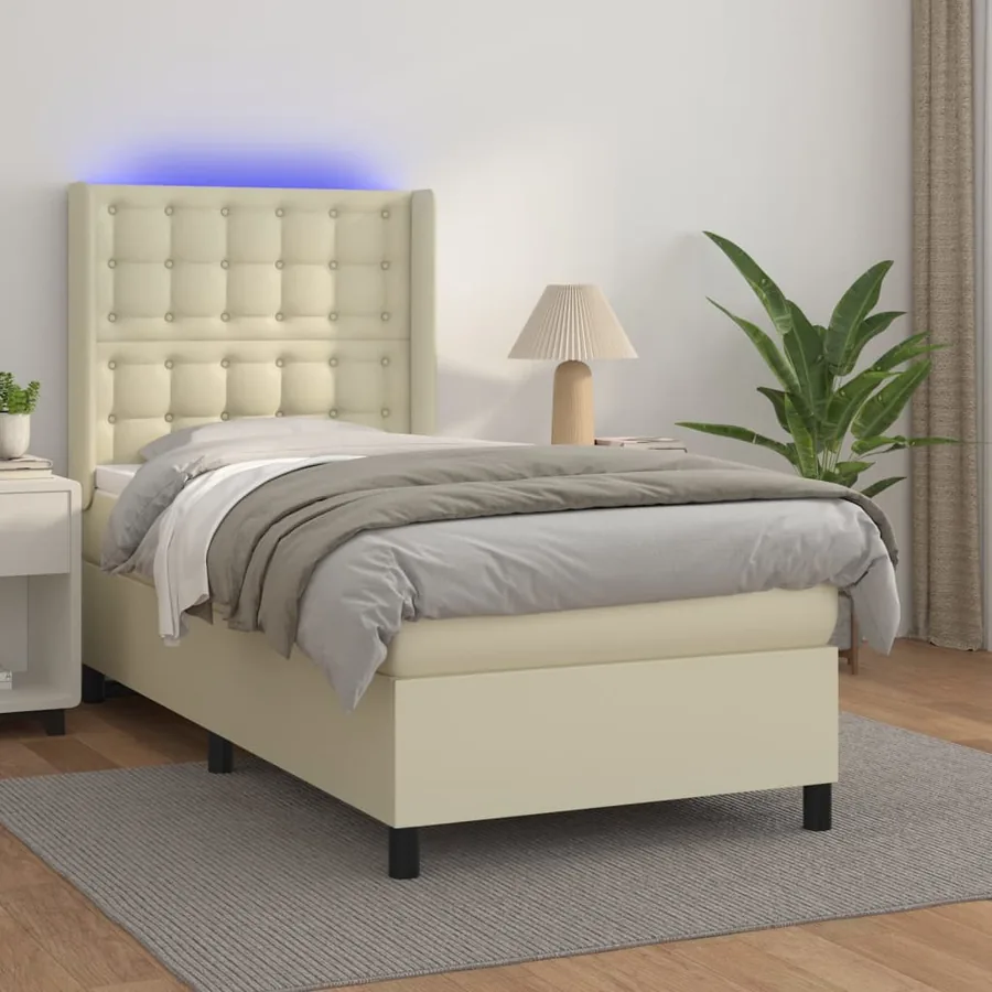 Sommier à lattes de lit matelas LED Crème 80x200cm Similicuir
