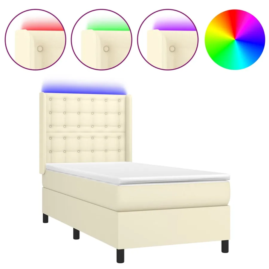 Sommier à lattes de lit matelas LED Crème 80x200cm Similicuir - 2