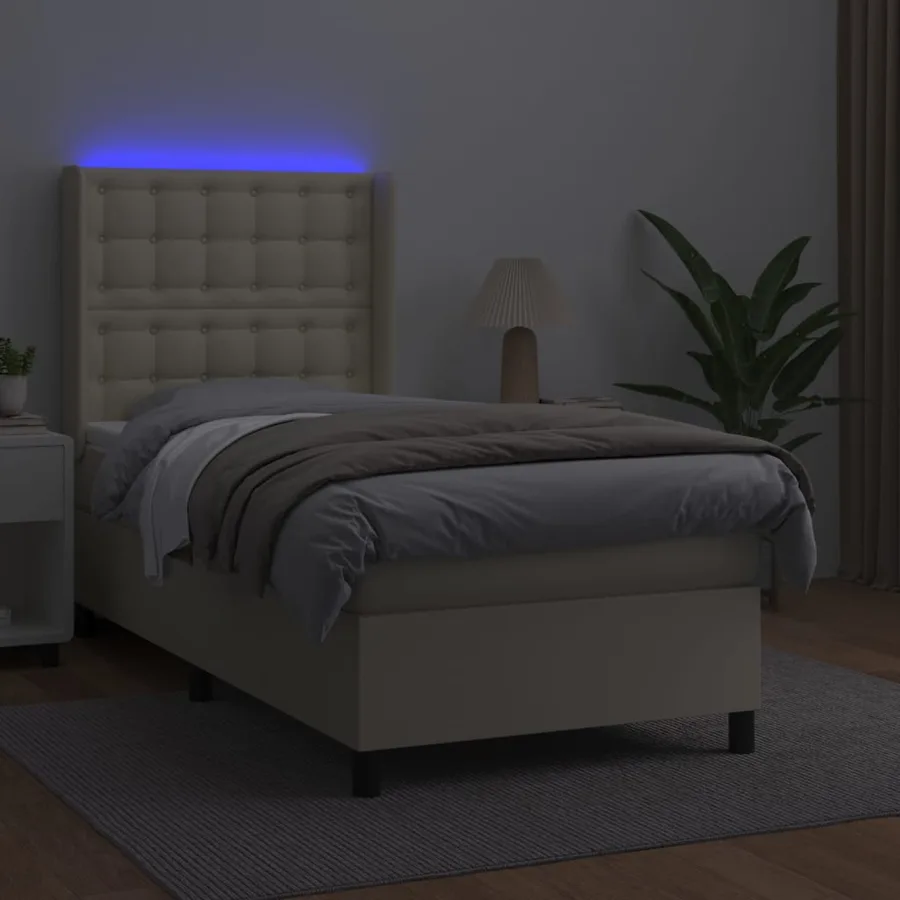 Sommier à lattes de lit matelas LED Crème 80x200cm Similicuir - 3