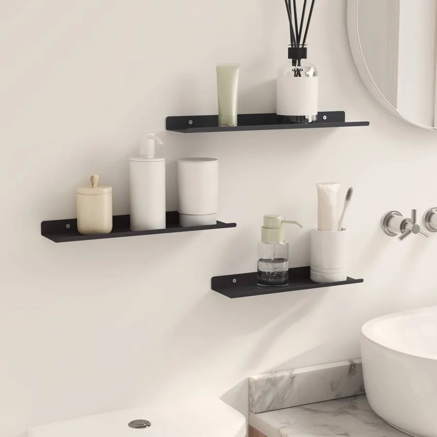 Étagère flottante 3 pcs Noir 40 x 9 x 2,5 cm Acier - 4
