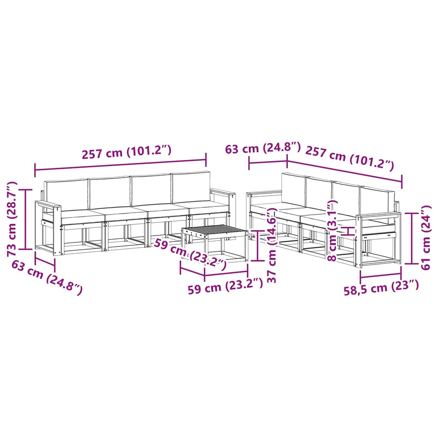 Ensemble de canapés d'extérieur 9 pcs Naturel et Anthracite - 9