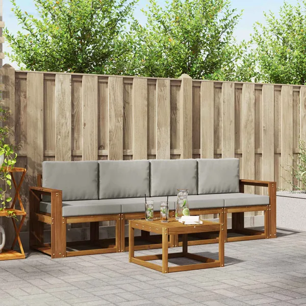 Ensemble de canapés d'extérieur 5 pcs Gris Naturel et Clair