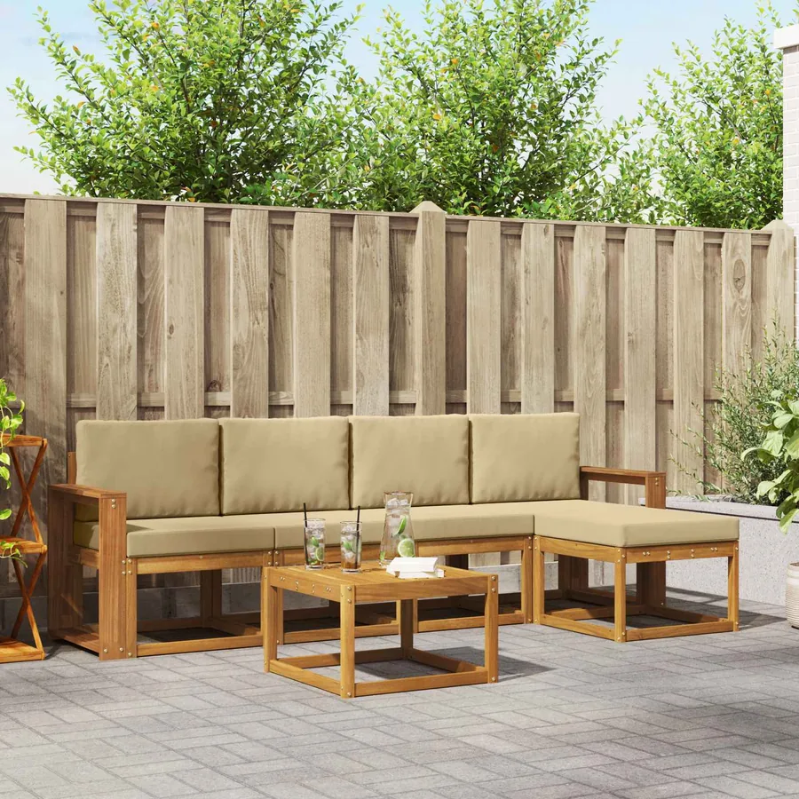Ensemble de canapés d'extérieur 6 pcs Naturel et Beige
