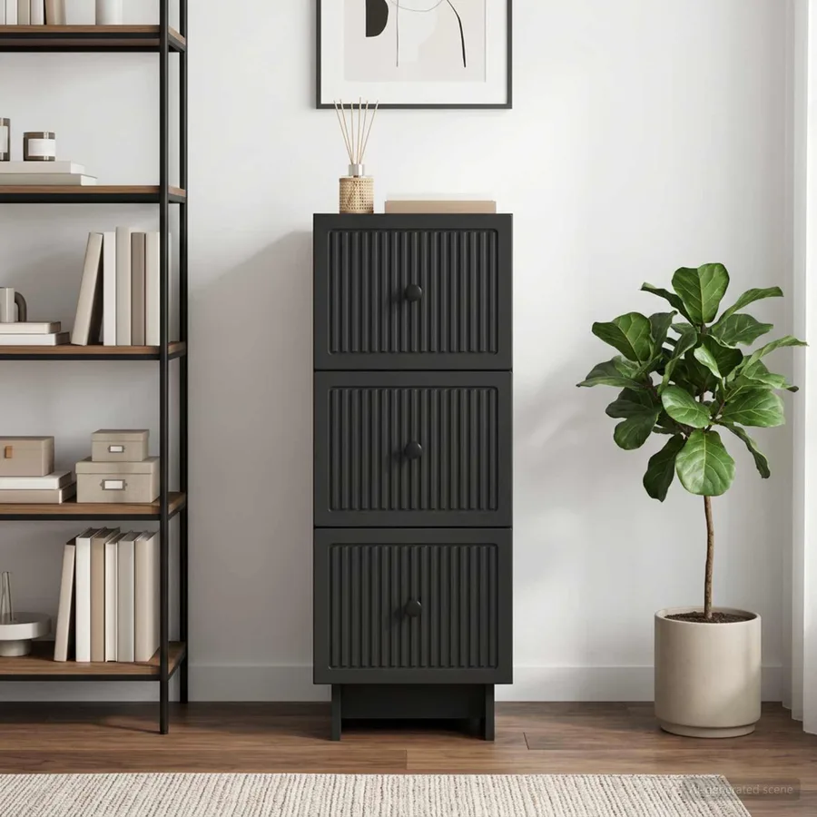 Armoire à tiroirs Noir 33 x 34,5 x 90 cm Bois d'ingénierie - 4