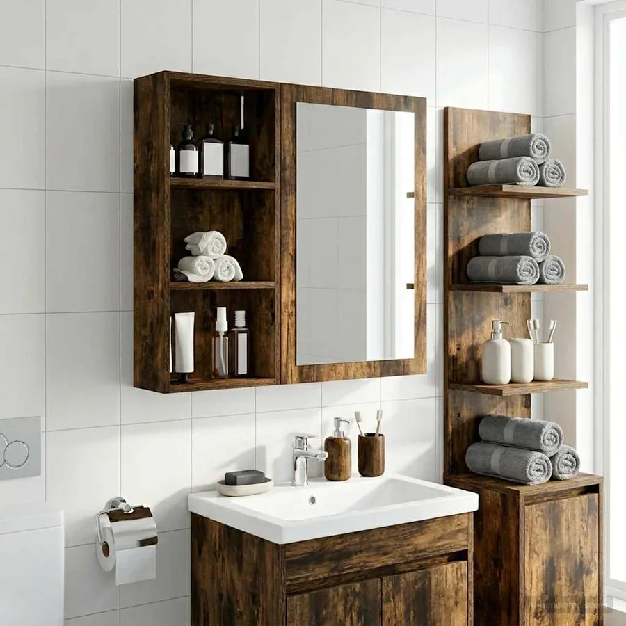 Armoire murale de salle de bain Chêne Fumé 30 x 14 x 70 cm - 5