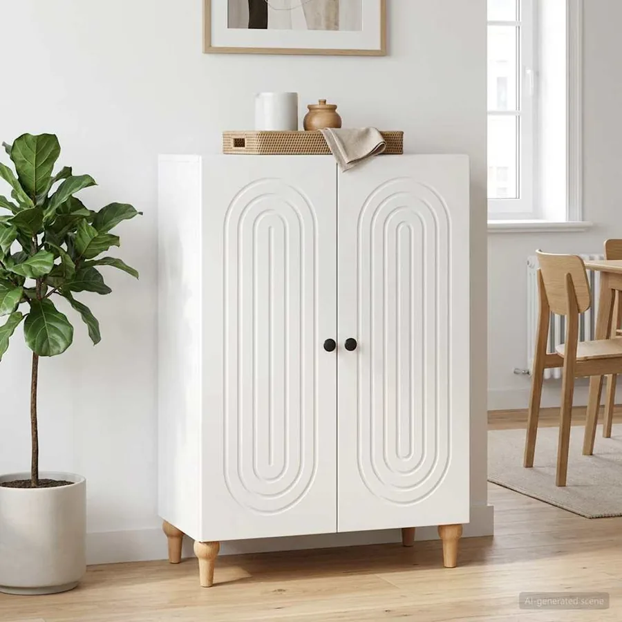 Buffet Blanc brillant 66 x 34,5 x 90 cm Bois d'ingénierie