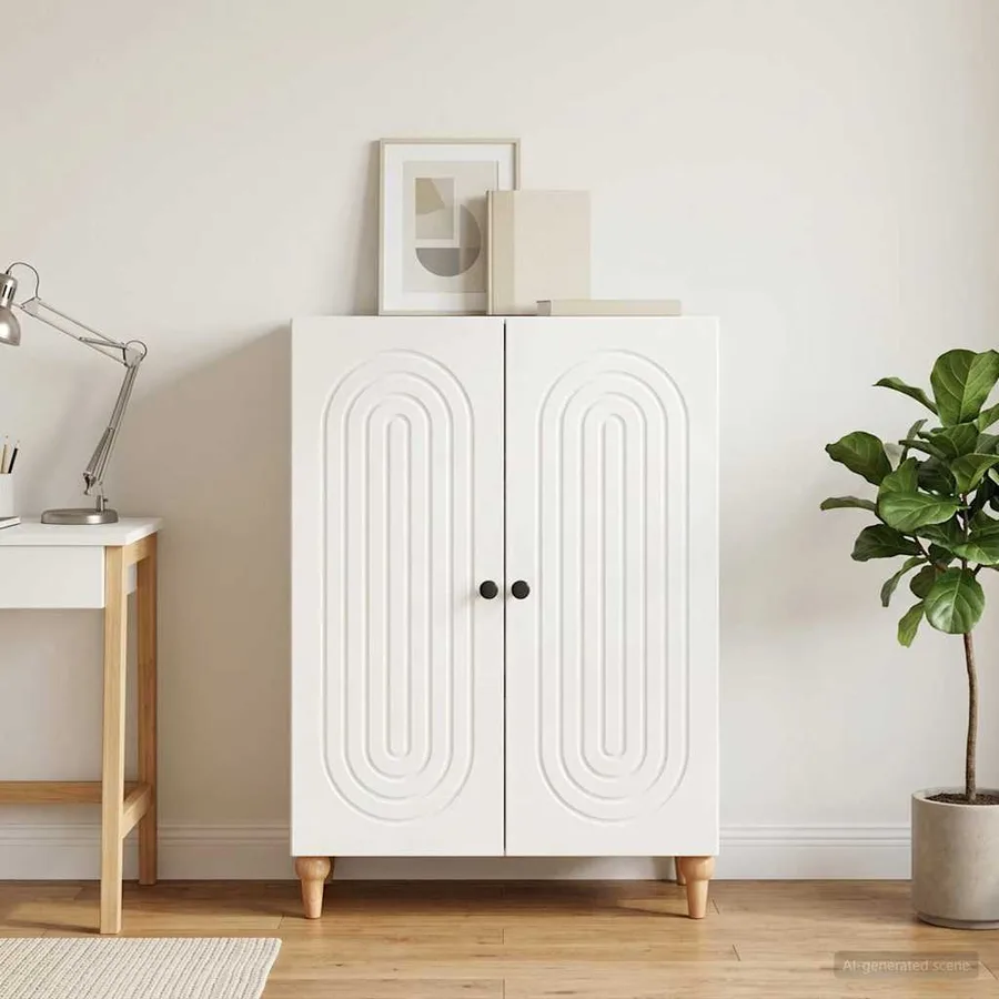 Buffet Blanc brillant 66 x 34,5 x 90 cm Bois d'ingénierie - 4