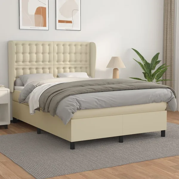Sommier à lattes de lit avec matelas Crème 140x190cm Similicuir
