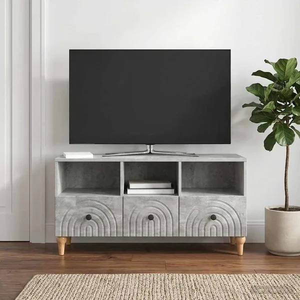 Meuble TV Gris Béton 102 x 34,5 x 50 cm Bois d’ingénierie