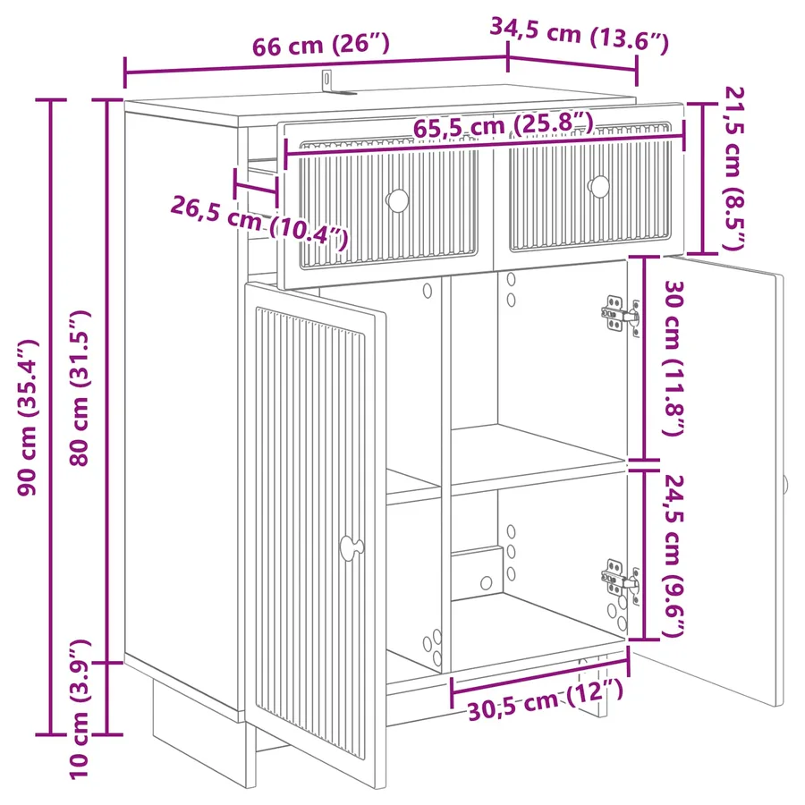 Buffet Blanc 66 x 34,5 x 90 cm Bois d'ingénierie - 11