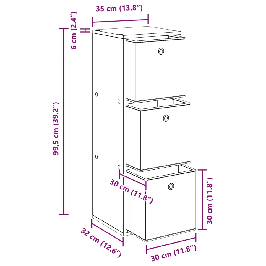 Buffet Chêne artisanal 35 x 32 x 99,5 cm - 11