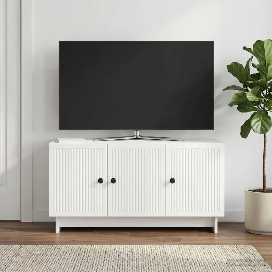 Meuble TV Blanc 99 x 34,5 x 50 cm Bois d'ingénierie - 4