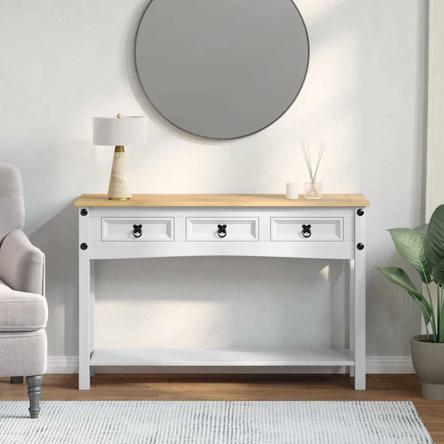 Table d'appoint Corona Blanc 114 x 34,5 x 73 cm Pin massif