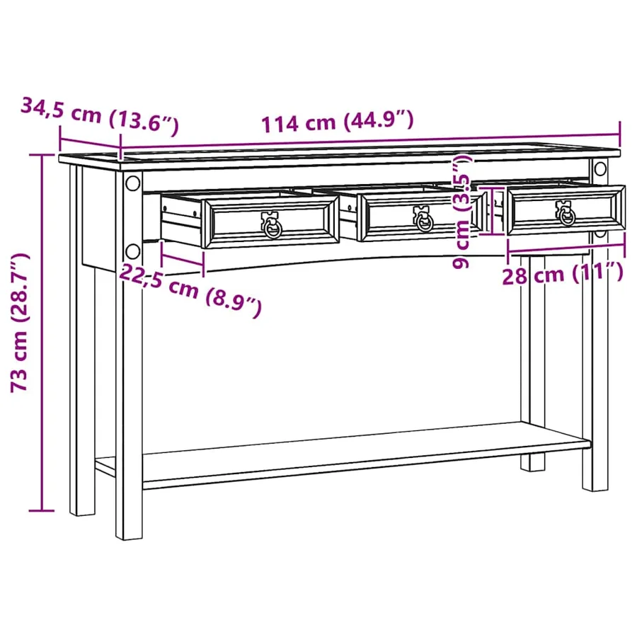 Table d'appoint Corona Blanc 114 x 34,5 x 73 cm Pin massif - 9