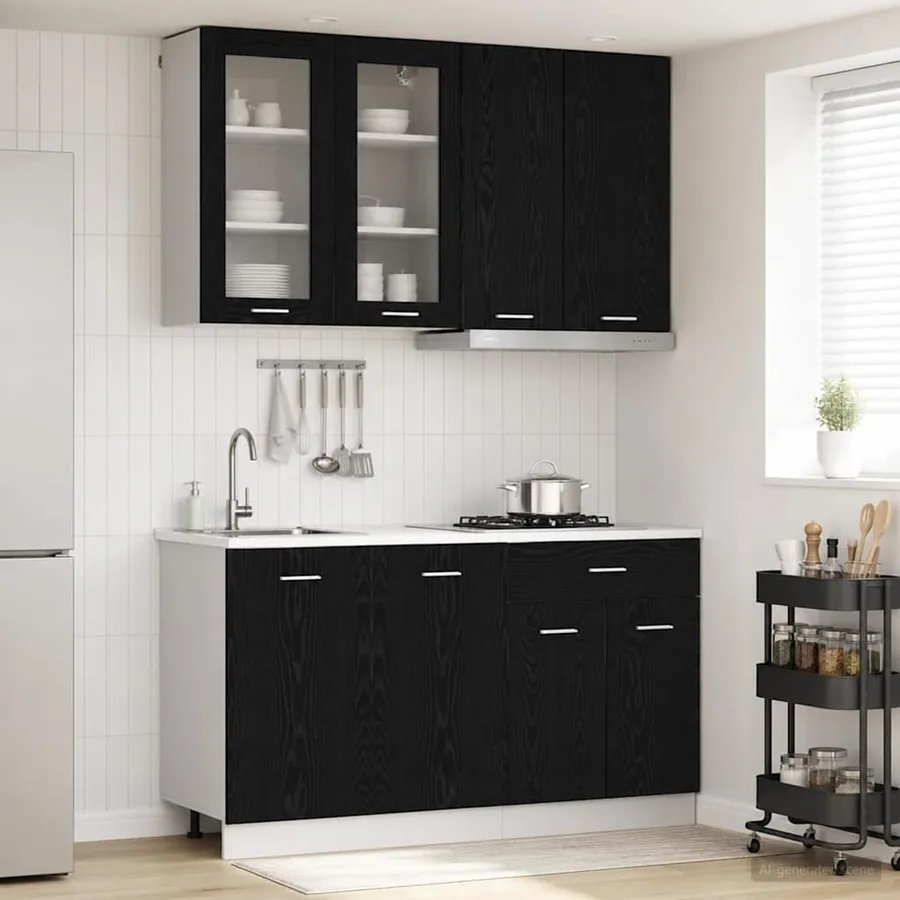 Unité de cuisine LYON 4 pcs Chêne noir Bois d'ingénierie