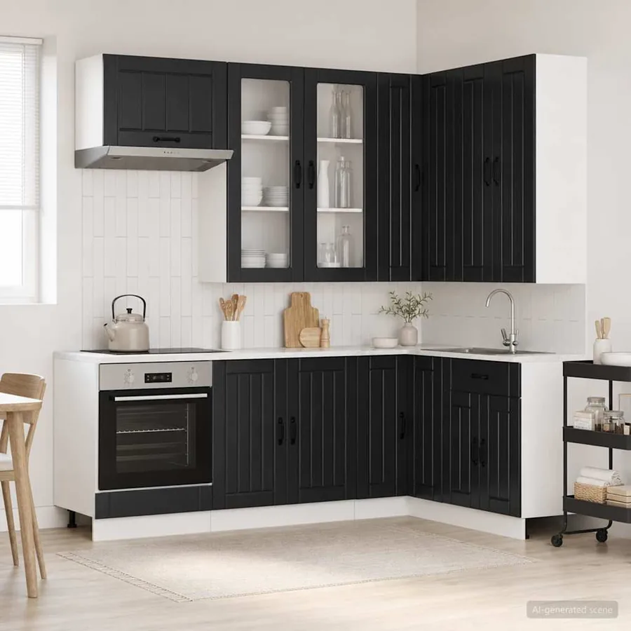 Unité de cuisine LUCCA 8 pcs Noir Bois d'ingénierie