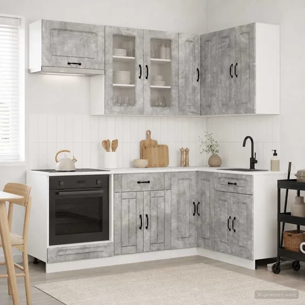 Unité de cuisine KALMAR 8 pcs Gris béton Bois d'ingénierie