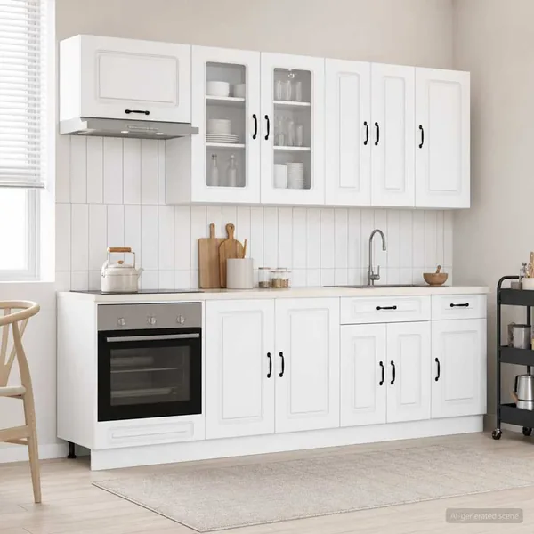 Unité de cuisine KALMAR 8 pcs Blanc Bois d'ingénierie