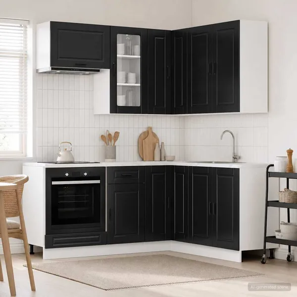 Unité de cuisine PORTO 8 pcs Noir Bois d'ingénierie