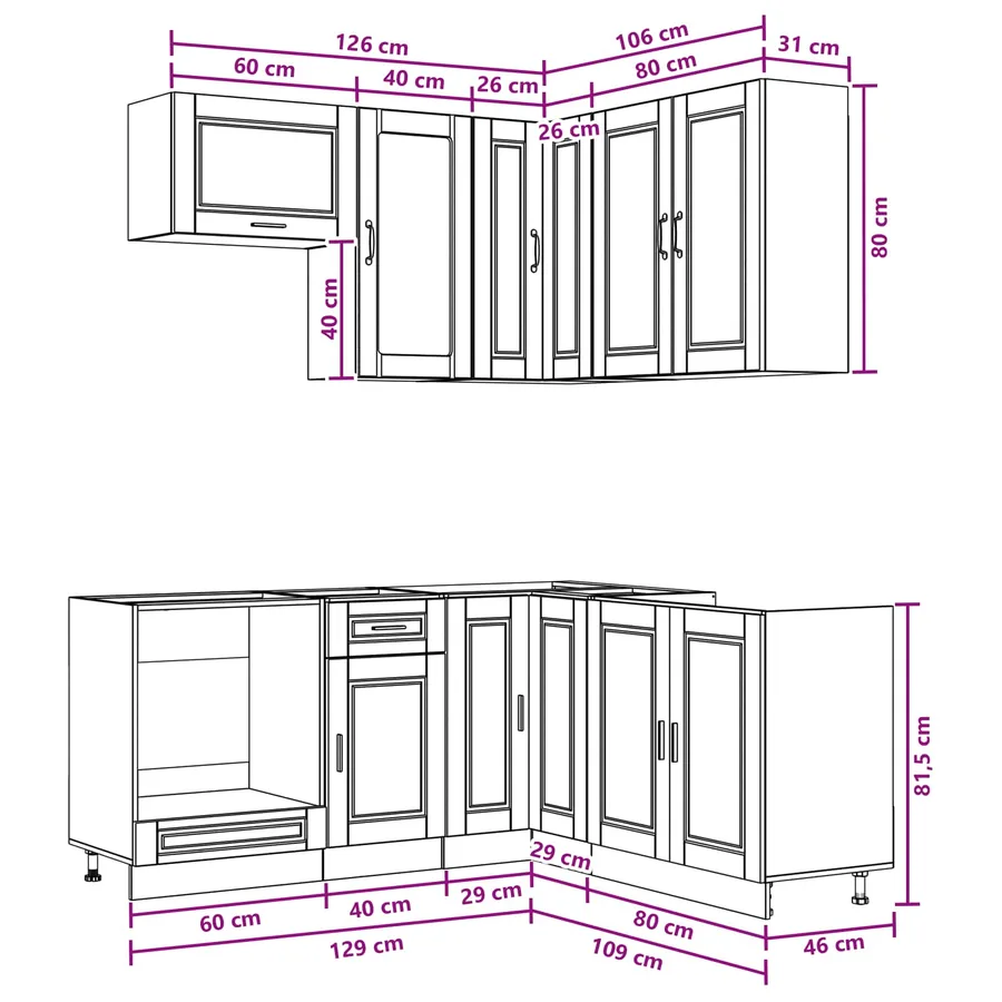 Unité de cuisine PORTO 8 pcs Noir Bois d'ingénierie - 9
