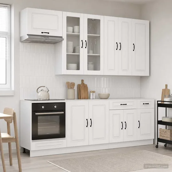 Unité de cuisine KALMAR 8 pcs Blanc brillant Bois d'ingénierie