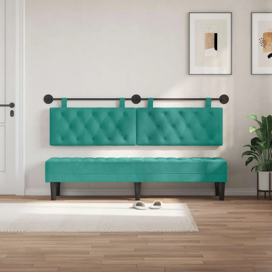 Tête de lit suspendue Avec lumière LED Turquoise Velours - 3