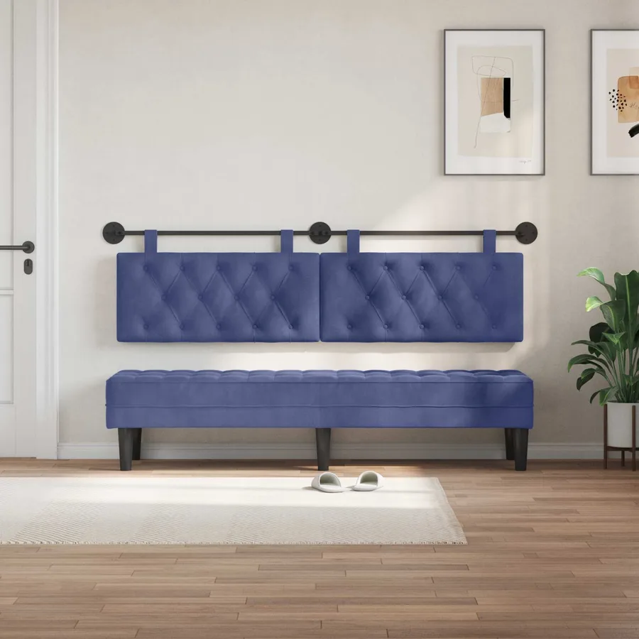 Tête de lit suspendue Avec lumière LED Bleu police Velours - 3