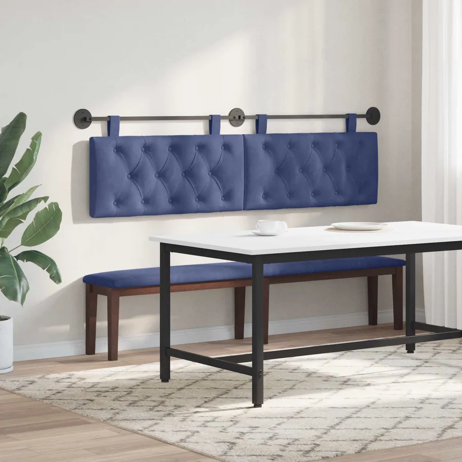 Tête de lit suspendue Avec lumière LED Bleu police Velours - 4