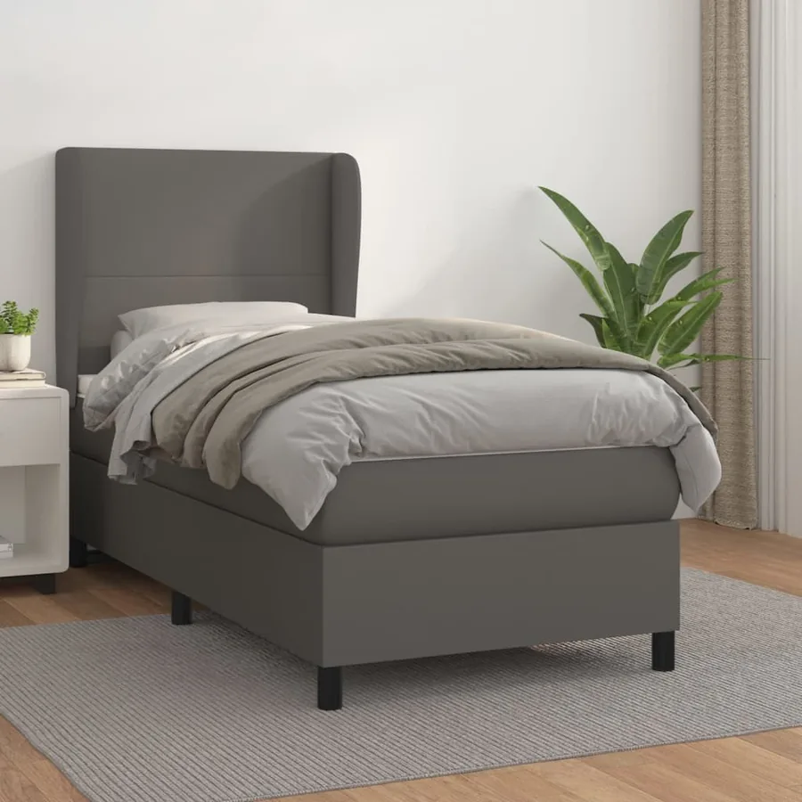 Sommier à lattes de lit avec matelas Gris 90x200 cm Similicuir