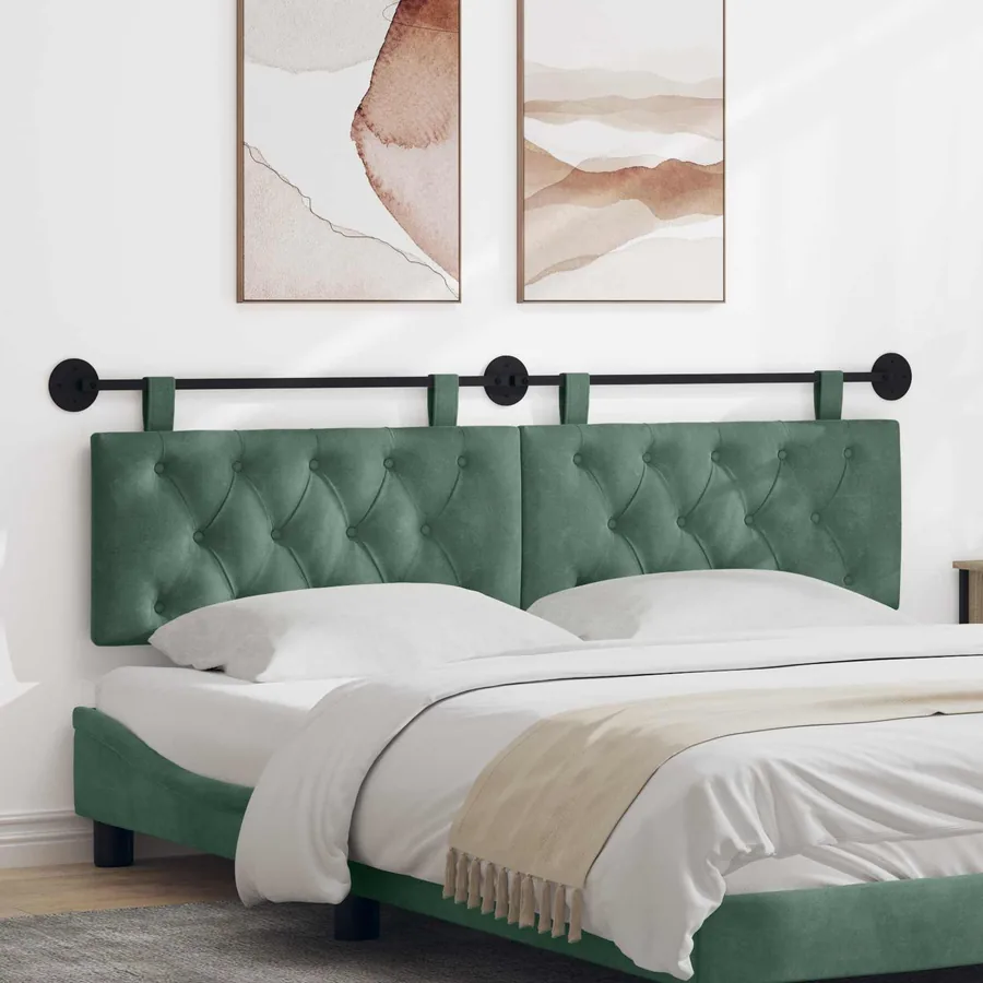 Tête de lit suspendue Avec lumière LED Vert Mer Velours