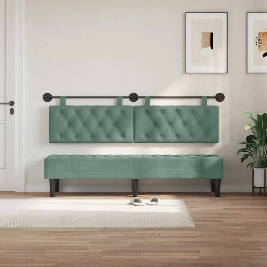 Tête de lit suspendue Avec lumière LED Vert Mer Velours - 3