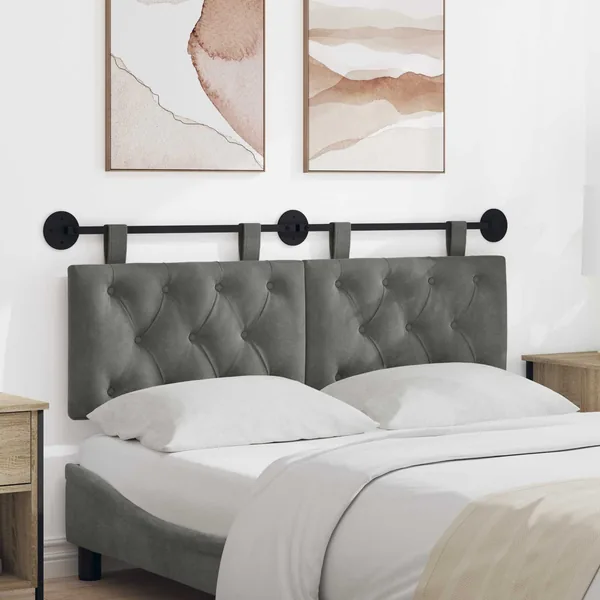 Tête de lit suspendue Avec lumière LED Gris foncé Velours